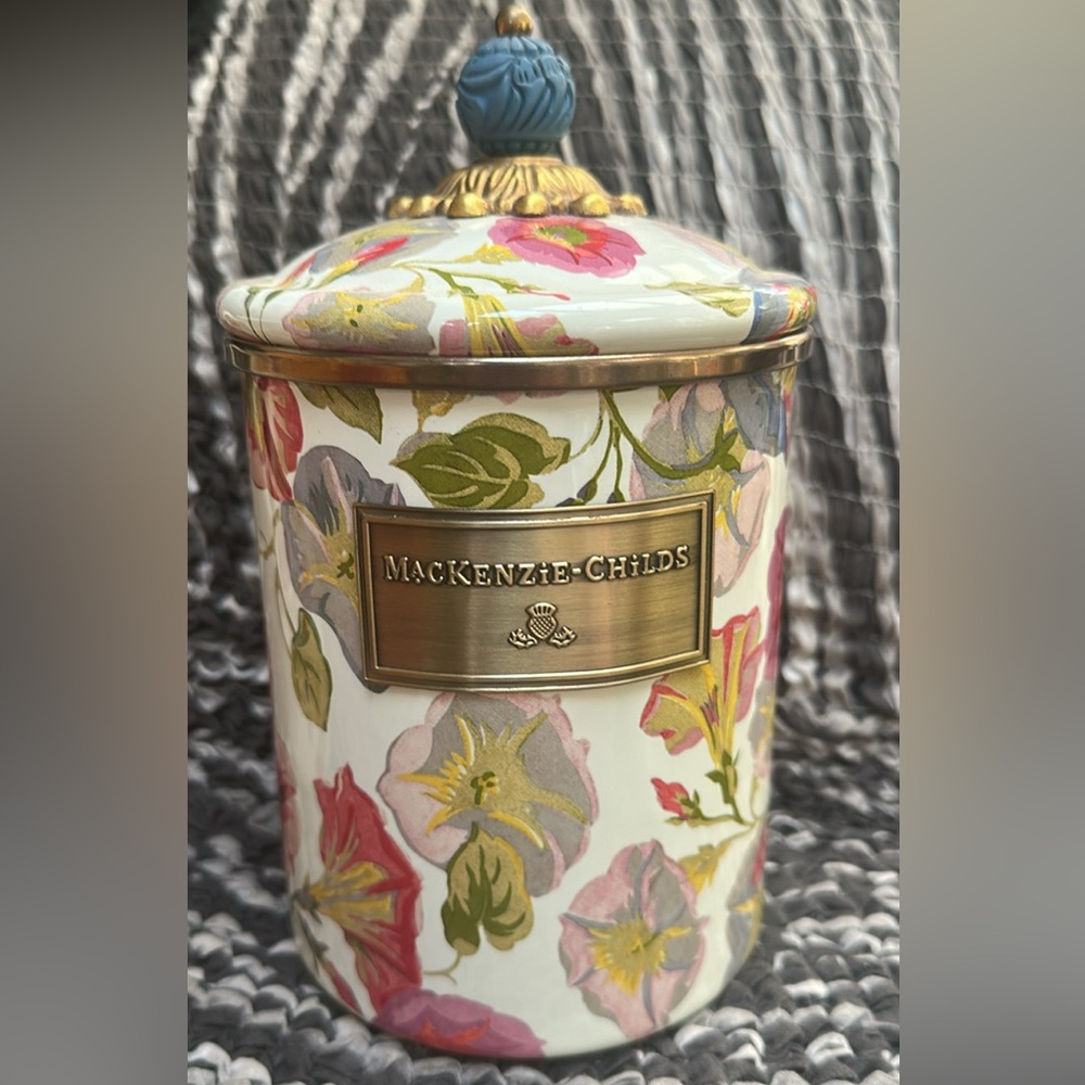 MacKenzie Childs Retired Morning Glory canister - medium